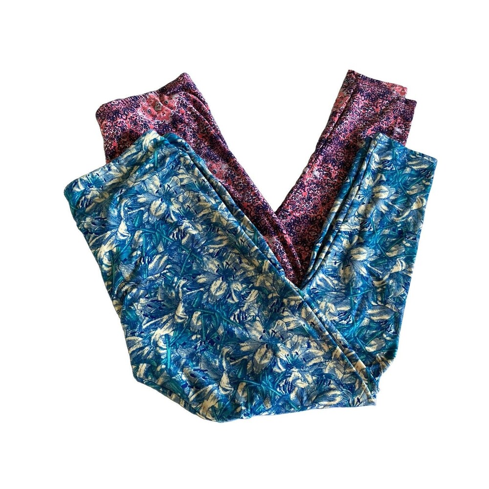 2 Leggings Lu La Roe Plus Kristin Nicole XL Floral Multi Color Good Condition